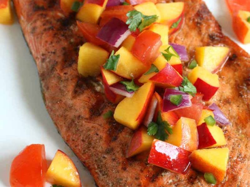 Grilled Salmon with Spicey Peach Salsa